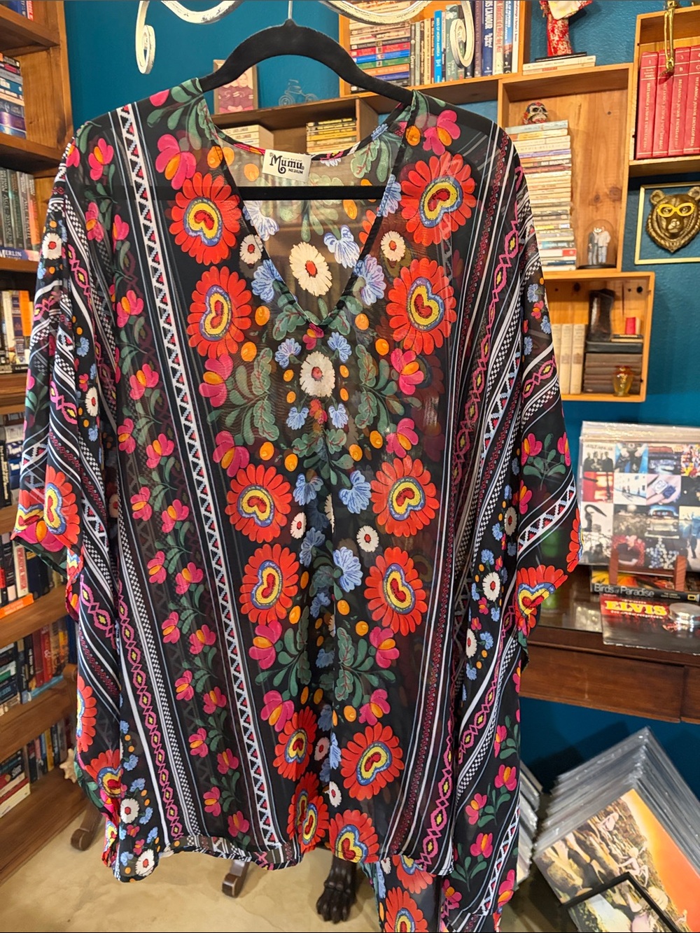 Show Me Your Mumu Black Floral Tunic with Red, Blue & Green Accents